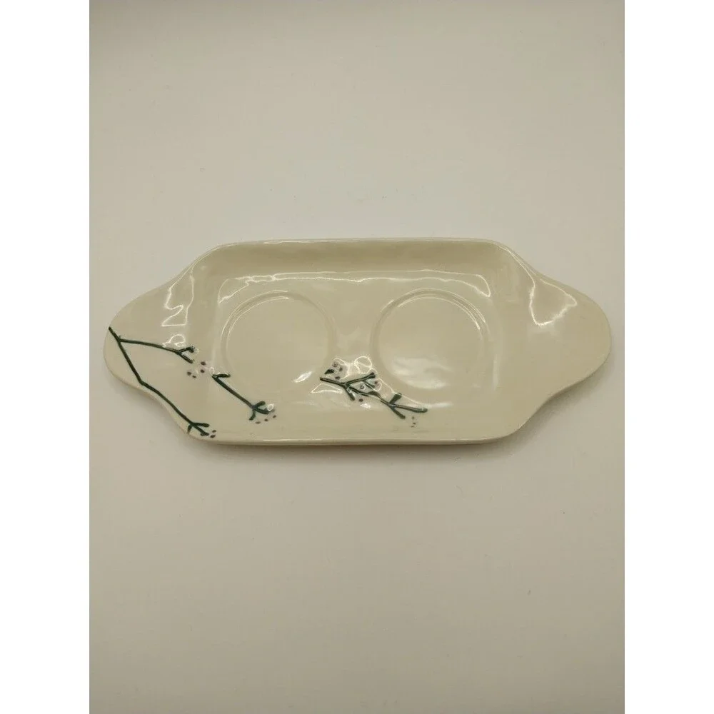 Anthropologie Floral Ceramic Salt and Pepper Tray Cream Serving Tray Tabletop